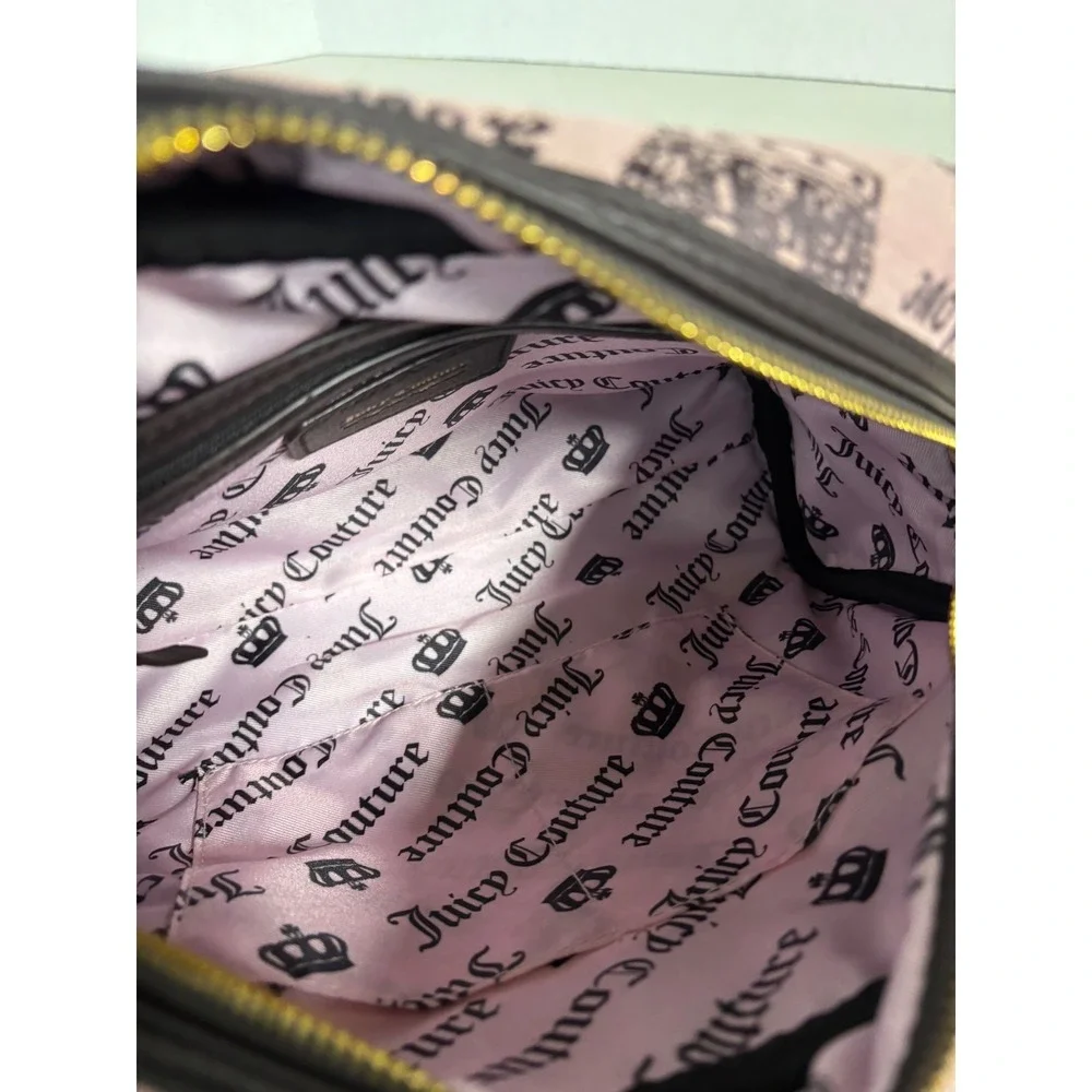Juicy‎ Couture Pink Black Crown Monogram Satchel Crossbody Bag Rhinestone Logo